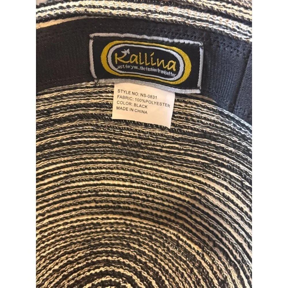 Kallina Black & Tan Striped Sun Hat With Beaded Band Women's One Size